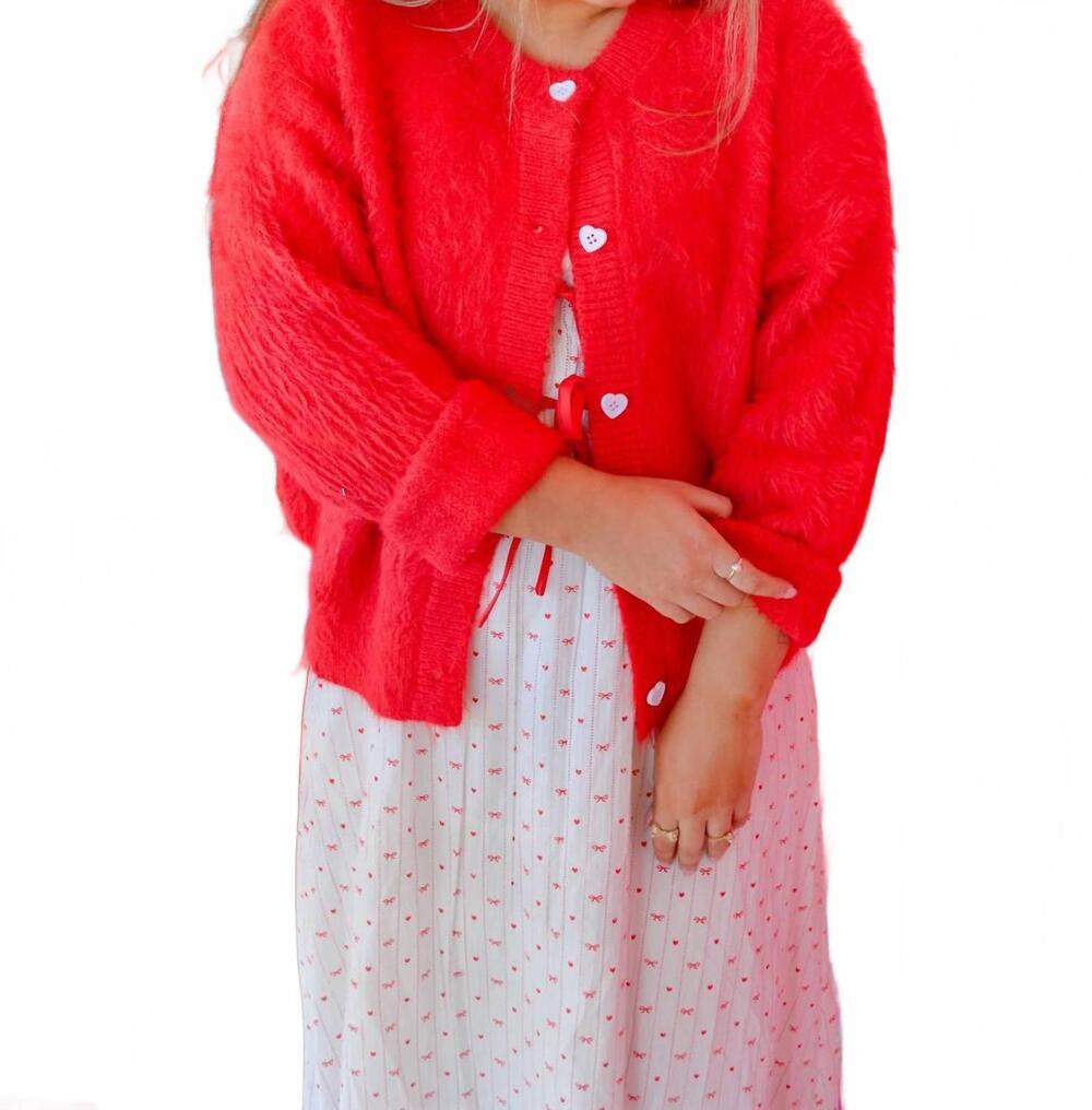 NEW LE LIS essential button cardigan in red